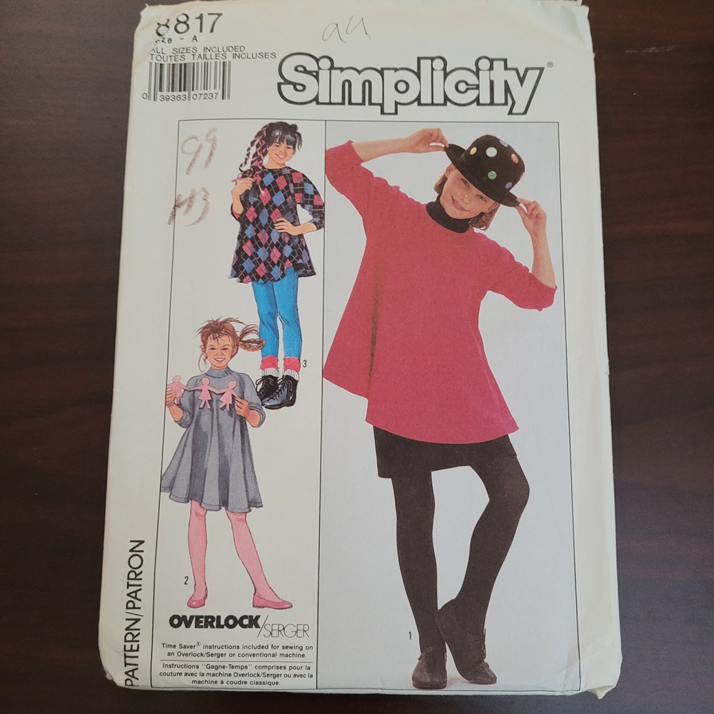 Simplicity 8817 Girls Dress Top Pant Skirt Sewing Pattern Size 7-14 Vintage 1988